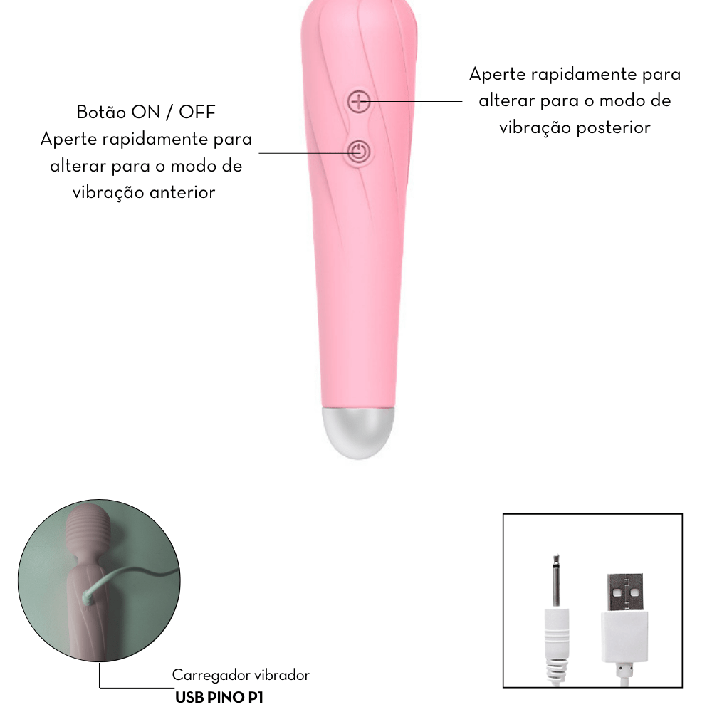 Massageador Varinha Mágica com 10 Modos de Vibração | 19,0 x 4,5 Cm | Cores Variadas - Imagem 10