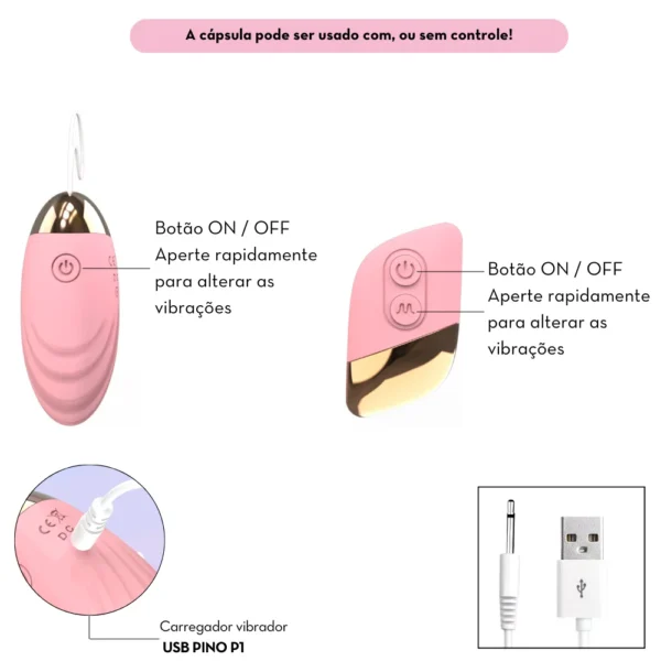 Sagan | Cápsula Vibratória Oval com Controle Remoto sem Fio | USB - Imagem 2