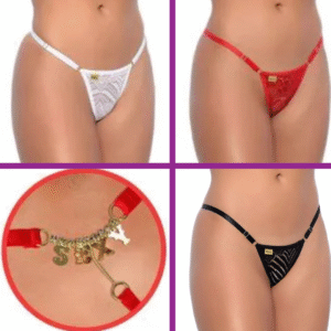 Tanga Sexy com Abertura Frontal e Strass “Sexy”