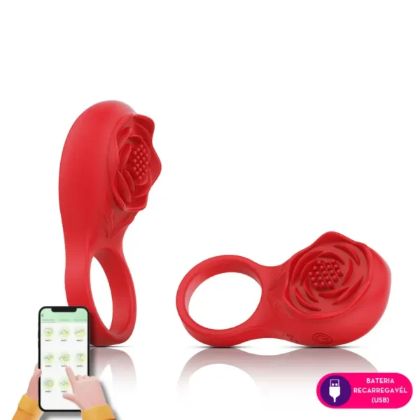 Anel Peniano em Formato de Flor com Estimulador de Testículos e Clitóris via APP | USB