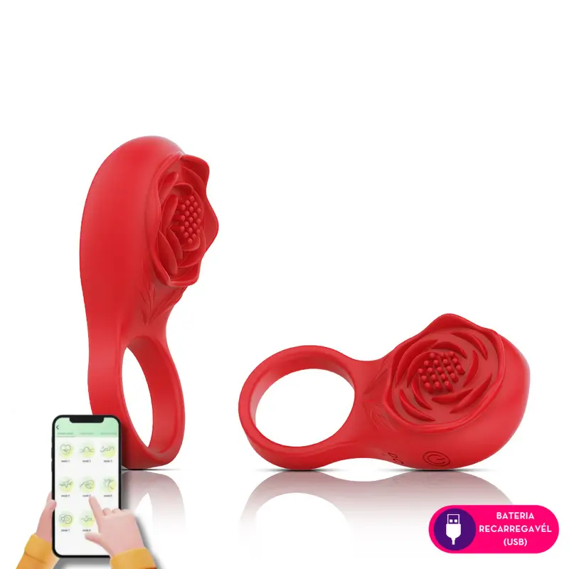 Anel Peniano em Formato de Flor com Estimulador de Testículos e Clitóris via APP | USB