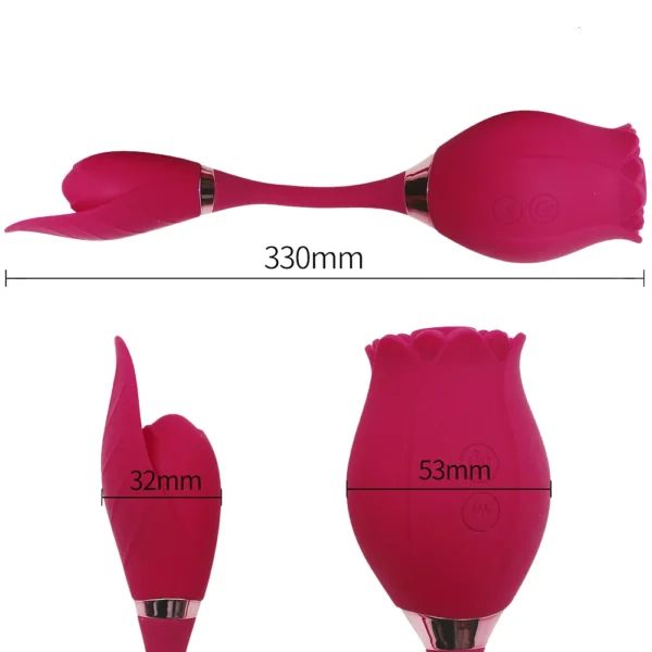 Estimulador com Sugador Clitoriano Duplo Rosa e Folha  | Vermelho | USB - Imagem 3