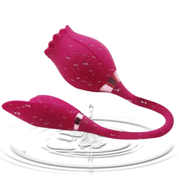 Estimulador com Sugador Clitoriano Duplo Rosa e Folha  | Vermelho | USB - Imagem 4