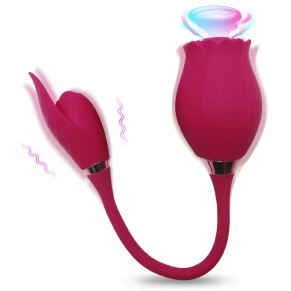 Estimulador com Sugador Clitoriano Duplo Rosa e Folha  | Vermelho | USB