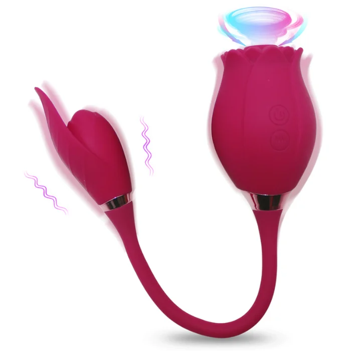 Estimulador com Sugador Clitoriano Duplo Rosa e Folha  | Vermelho | USB