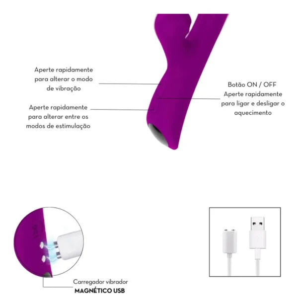 Vibrador Ponto G com Estimulador Clitoriano com Aquecimento | 23,0 x 3,0 cm | USB - Imagem 6