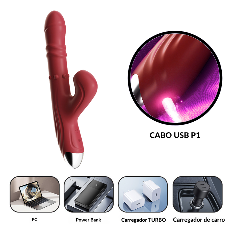 Vibrador Multifuncional com Esferas Rotativas com Movimento Vai e Vem e Vibroar | USB - Imagem 8