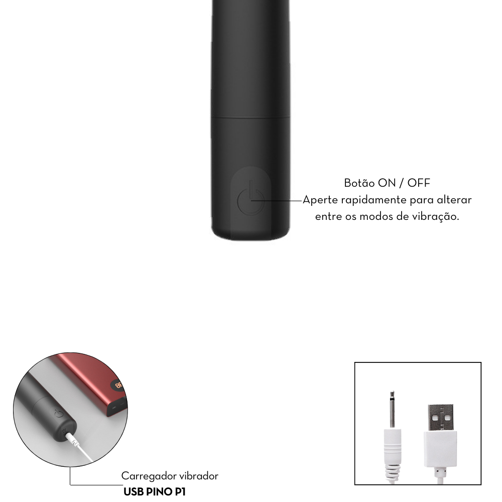 Cápsula Vibratória Recarregável | 8,5 x 1,5 cm | USB - Imagem 4